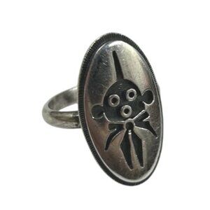 Vintage Steven Pooyouma Kuyvaya Mudhead Silver Overlay Ring Sz 9